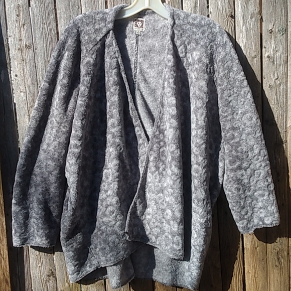 RICH Anne KLEIN Oversized SMALL fits Large FLEECE DRAPE Open front cardigan Gray - Picture 2 of 8